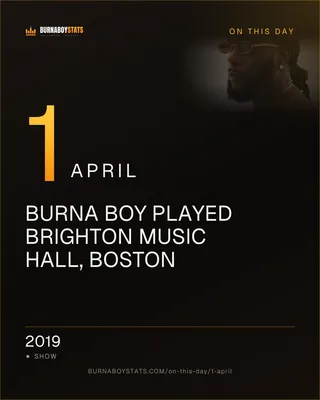 The 1 April card: 2019, Burna Boy played Brighton Music Hall, Boston