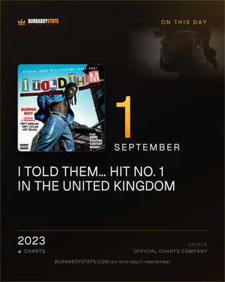 The 1 September card: 2023, I Told Them… hit No. 1 in the United Kingdom