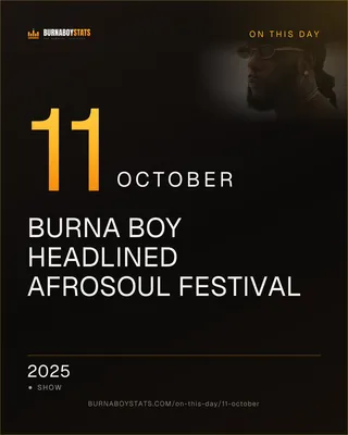 The 11 October card: 2025, Burna Boy headlined Afrosoul Festival