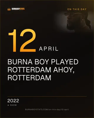The 12 April card: 2022, Burna Boy played Rotterdam Ahoy, Rotterdam