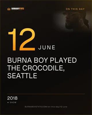 The 12 June card: 2018, Burna Boy played The Crocodile, Seattle