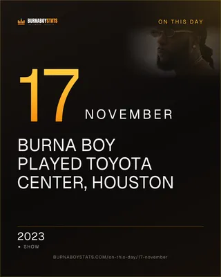 The 17 November card: 2023, Burna Boy played Toyota Center, Houston