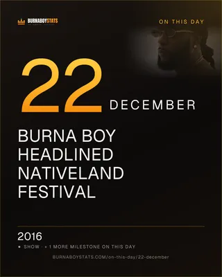The 22 December card: 2016, Burna Boy headlined NATIVELAND Festival