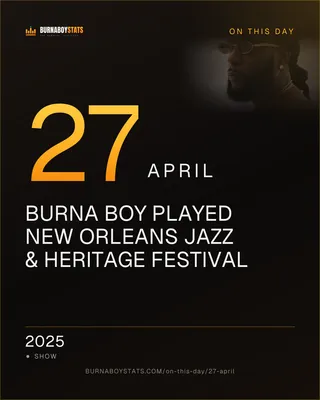 The 27 April card: 2025, Burna Boy played New Orleans Jazz & Heritage Festival