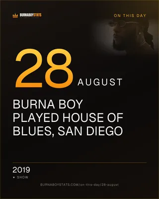 The 28 August card: 2019, Burna Boy played House of Blues, San Diego