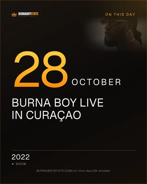 The 28 October card: 2022, Burna Boy Live in Curaçao