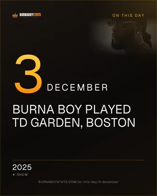 The 3 December card: 2025, Burna Boy played TD Garden, Boston
