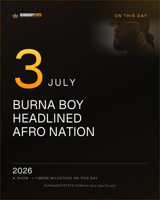 The 3 July card: 2026, Burna Boy headlined Afro Nation
