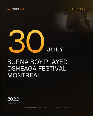 The 30 July card: 2022, Burna Boy played Osheaga Festival, Montreal