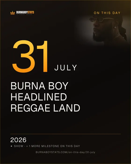 The 31 July card: 2026, Burna Boy headlined Reggae Land
