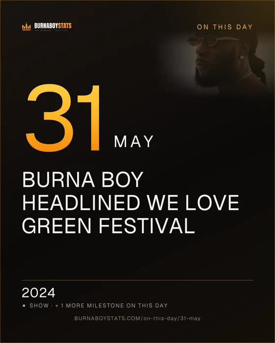 The 31 May card: 2024, Burna Boy headlined We Love Green Festival