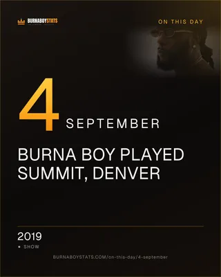 The 4 September card: 2019, Burna Boy played Summit, Denver