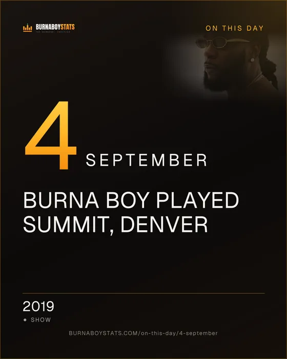 The 4 September card: 2019, Burna Boy played Summit, Denver