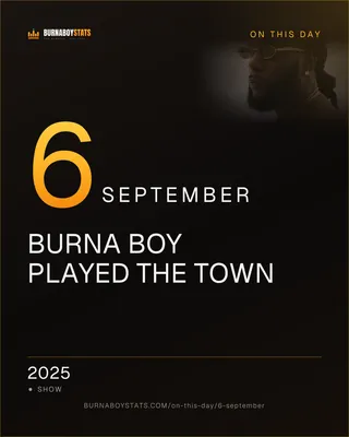 The 6 September card: 2025, Burna Boy played The Town