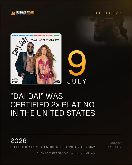 The 9 July card: 2026, “Dai Dai” was certified 2× Platino in the United States
